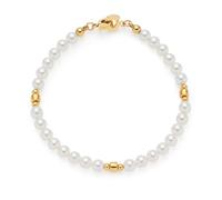 JEWELS BY LEONARDO Armband Clip & Mix Christa • Arm-Schmuck aus goldfarbenem Edelstahl • weiße Imitationsperlen mit Goldelementen • 19,5 cm Länge • Schmuck Geschenk für Frauen • 025568