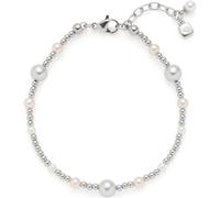 JEWELS BY LEONARDO Armband Elsana, Arm-Schmuck aus silberfarbenem Edelstahl, Imitationsperlen in Weiß, Creme und Hellgrau, 18-21 cm Länge, Schmuck Damen, 024334