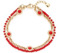 JEWELS BY LEONARDO Armband Florena • doppelreihige Arm-Kette aus goldfarbenem Edelstahl • aufgereihte rote Glassteine und eingesetzte Blüten-Elemente • 18-20 cm Länge • Damen Schmuck • 023545