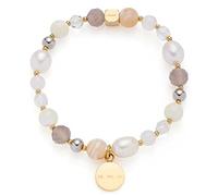 Armband LEONARDO "Bicolor Hope, 022633" Armbänder Gr. Edelstahl-Perlen, weiß (gelbgoldfarben, grau, braun, weiß, grau) Damen Perlenarmbänder mit Achat - Glasperle, Süßwasserzuchtperle (94114326-0)