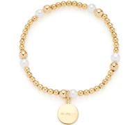Leonardo Jewels Armband Mathilde, elastischer Arm-Schmuck aus goldfarbenen Edelstahl-Perlen, Imitationsperlen und Münzplättchen, 19,5 cm Länge, 024275