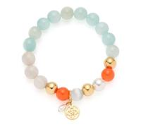JEWELS BY LEONARDO Armband Solera • elastische Armkette aus goldfarbenem Edelstahl • orangefarbene Glasperlen und blaue Kugeln mit Ornamentanhänger • 21 cm Länge • Schmuck Geschenk für Frauen • 026888