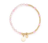 JEWELS BY LEONARDO Armband You & Me Bonella • elastische Armkette aus goldfarbenem Edelstahl • feine Goldkugeln mit rosafarbenen Glasperlen • 19 cm Länge • Schmuck Geschenk für Frauen • 026292