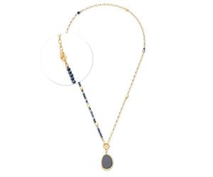 JEWELS BY LEONARDO Halskette Clip & Mix Charlene • 3 tlg. Set aus goldfarbenem Edelstahl • Kette 50 cm • Armband 19 cm • Anhänger 4 cm • Glas, Perle & Blaufluss • Schmuck Geschenk für Frauen • 025598