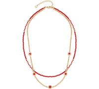Leonardo Halskette Florena 023545 – doppelreihig, goldfarbenem Edelstahl, rote Glassteine – 42–47 cm