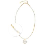 JEWELS BY LEONARDO Halskette Welda • kurze Kette aus goldfarbenem Edelstahl • Muschelperlen in Olivenform • runder Anhänger mit Sonnenmotiv • 45-50 cm Länge • Schmuck Geschenk für Frauen • 024686