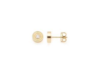 JEWELS BY LEONARDO Ohrringe Isabelle • 1 Paar Ohr-Stecker aus goldfarbenem Edelstahl • mittig eingesetzter Zirkonia-Stein, feine umlaufende Rillenstruktur • Schmuck Geschenk für Frauen • 026827
