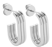 JEWELS BY LEONARDO Ohrstecker Elisabeth • 1 Paar Steck-Creolen aus silberfarbenem Edelstahl • klare Rillen-Form im Dreiviertel-Langovals • Schmuck Geschenk für Frauen • 024890