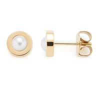 JEWELS BY LEONARDO Ohrstecker Isa 1 Paar • Ohr-Schmuck aus goldfarbenem Edelstahl • schlichter Stecker mit eingesetzter weißer Imitationsperle • Schmuck Geschenk für Frauen • 022877
