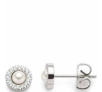 JEWELS BY LEONARDO Ohrstecker Isa 1 Paar • Ohr-Schmuck aus silberfarbenem Edelstahl • weiße Imitationsperle umrandet von kleinen funkelnden Zirkonia Steinchen • Schmuck Geschenk für Frauen • 023347