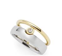 JEWELS BY LEONARDO Ring Claire • Band-Ring aus bicolorfarbenem Edelstahl • Zirkoniastein gehalten von einer goldenen- und silbernen Schiene • Gr. 18 (56) • Schmuck Geschenk für Frauen • 025396