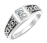 JEWELSTREZORO Dendrit-Opal Edelstein Bandring 925 Sterling Silber Herren & Damen Geschenkartikel Handgefertigter Schmuck TSR1222CI_7 (53 (16.9))