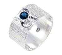 JEWELSTREZORO Laborgezüchteter Londoner Blautopas Edelstein-für Herren und Damen alle Größen 925er-SterlingSilber Stilvoller handgefertigter Band Ring Geschenkartikel Schmuck TSR114AT_1 (47 (15.0))