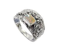 JEWELSTREZORO Opal Edelstein Bandrig 925 Sterling Silber Herren & Damen Geschenkartikel Handgefertigter Schmuck TSR1122BE_7 (53 (16.9))