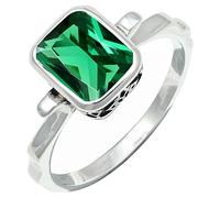 JEWELSTREZORO Smaragd im Labor gezüchtet Edelstein Band Ring-für Herren und Damen, alle Größen, 925er-Sterlingsilber, handgefertigter, Schmuck TSR1229AN_4 (50 (15.9))