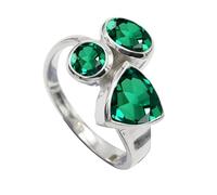 JEWELSTREZORO Smaragd im Labor gezüchtet Edelstein Bandring - für Herren und Damen, alle Größen, 925er-Sterlingsilber, handgefertigter, Schmuck TSR1141AN_1 (47 (15.0))