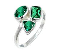 JEWELSTREZORO Smaragd im Labor gezüchtet Edelstein Bandring- für Herren und Damen, alle Größen, 925er-Sterlingsilber, handgefertigter, Schmuck TSR1155AN_1 (47 (15.0))