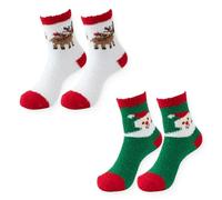 JEYORZY 2 Paar Weihnachtskuschelsocken für Damen, Flauschige, rutschfeste, winterliche Wohlfühlsocken mit Weihnachtsmotiv für Mädchen und Frauen, Dicke, warme Socken für Zuhause und draußen