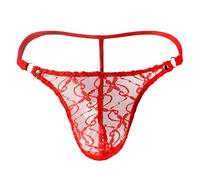 JFAN Männer Tanga Slips Herrentanga aus Spitze mit Blumendruck Mini-String Unterwäsche Rot