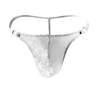 JFAN Männer Tanga Slips Herrentanga aus Spitze mit Blumendruck Mini-String Unterwäsche Weiß