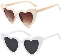 JFAN Party Brille Herz Sonnenbrille Retro Sonnenbrille Herzform FüR Damen Partei Sonnenbrille Vintage Mode üBergro?E Klassische Glasses Erwachsener Beige + Weiß