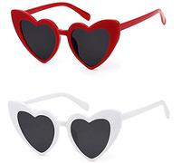 JFAN Party Brille Herz Sonnenbrille Retro Sonnenbrille Herzform FüR Damen Partei Sonnenbrille Vintage Mode üBergro?E Klassische Glasses Erwachsener Rot + Weiß