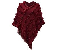 JFAN Poncho Damen Leichtes Cape mit Kuscheligem V-Ausschnitt Gestrickter Schal Herbst/Winter Burgundisch