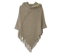 JFAN Strick Ponchos mit Damen Kapuze Cape Pullover Fransen Strickpullover Vielseitiger Kapuzen Schal Warm Coat Hoodie Khaki One Size