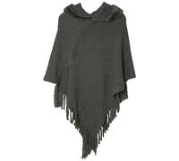 JFAN Strick Ponchos mit Damen Kapuze Cape Pullover Fransen Strickpullover Vielseitiger Kapuzen Schal Warm Coat Hoodie Dunkelgrau One Size