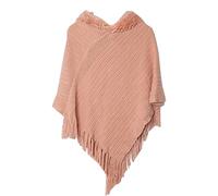 JFAN Strick Ponchos mit Damen Kapuze Cape Pullover Fransen Strickpullover Vielseitiger Kapuzen Schal Warm Coat Hoodie Rosa One Size
