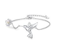 JFASHOP 925 Silber Damen Armband, Kolibri und Blume Design Anhänger, Geeignet für Muttertag, Valentinstag, Geburtstag, Schönes Geschenk für Freundin, Mutter, Ehefrau