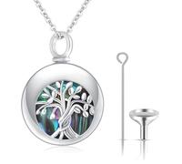 JFASHOP Baum des Lebens 925 Sterling Silber Opal Asche Schmetterling Urne Kette Memorial Cremation Lebensbaum Anhänger für Frauen Medaillon Asche Andenken (Abalone Shell)