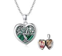 JFASHOP Baum des Lebens Bild Kette Sterling Silber Herz Abalone Stammbaum Anhänger für Frauen Schmuck Foto Bilder Medaillon Halskette Schmuck Für Frau Freundin