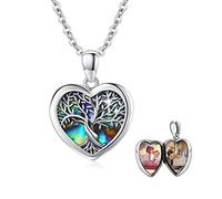 JFASHOP Baum des Lebens Bild Kette Sterling Silber Herz Abalone Stammbaum Anhänger für Frauen Schmuck Foto Bilder Medaillon Halskette Schmuck Für Frau Freundin (Baum des Lebens)