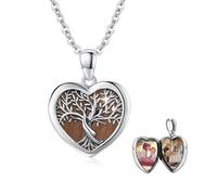 JFASHOP Baum des Lebens Bild Kette Sterling Silber Herz Ebony Stammbaum Anhänger für Frauen Schmuck Foto Bilder Medaillon Halskette Schmuck Für Frau Freundin