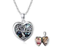 JFASHOP Baum des Lebens Bild Kette Sterling Silber Herz Ebony Stammbaum Anhänger für Frauen Schmuck Foto Bilder Medaillon Halskette Schmuck Für Frau Freundin