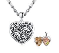 JFASHOP Herz Medaillon Halskette Für Frauen 925 Sterling Silber Herz Rose Blume Anhänger Amulett Zum Öffnen Für Bilder Foto Halskette Weihnachten Hochzeit Jahrestag Schmuck Geschenke Für Mädchen