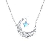 JFASHOP Keltische Halskette Damen 925 Sterling Silber Mond Stern Keltischer Mondstein Anhänger Kette Regenbogen Knoten Geschenk für Frau Mädchen Kinder Frauen