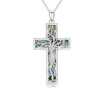 JFASHOP Kreuz Baum des Lebens Halskette Sterling Silber Religiöse Abalone Shell Baum des Lebens Anhänger Schmuck für Frauen Geschenke