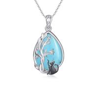 JFASHOP Lebensbaum Kette Mondstein Anhänger Halskette 925 Sterling Silber Katzen Baum des Lebens Halskette Baum Leben Schmuck Geschenk für Frauen Damen