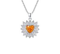JFASHOP Sonnenblumen Herz Halskette 925 Sterling Silber Opal sunflower Kette Damen Schmuck Geschenke Für Mädchen Frauen Tochter Kinder