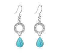 JFASHOP Türkis Ohrringe 925 Sterling Silber Türkis Zirkonia Anhänger Hängend Ohrringe Schmuck Geschenke für Damen
