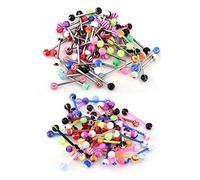 JFORYOU 100Stk Zungenpiercing Set Bioflex Flexibel Plastik & Chirurgenstahl mit Acryl Kugel 16mm Barbell Körperschmuck Piercing