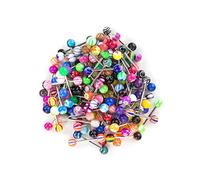 JFORYOU 100Stk Zungenpiercing Set Bioflex Flexibel Plastik & Chirurgenstahl mit Acryl Kugel 16mm Barbell Körperschmuck Piercing
