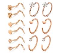 JFORYOU 12 Stück 20G Chirurgenstahl Nasenpiercing Spirale Ringe Damen Herren Piercing Schmuck