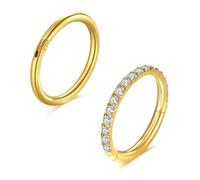 JFORYOU 2Stk Helix Piercings Nasenpiercing Ring Chirurgenstahl 10mm Hoop 20G Hinged Clicker Septum Knorpel Conch Daith Tragus Rook Piercing Schmuck Gold für Frauen Männer