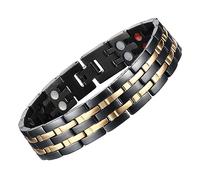 JFUME Magnetische Armbänder für Männer 18K Goldplattierung und PVD-Schwarzer Edelstahl mit Link-Entfernungswerkzeug 8,5 "verstellbar