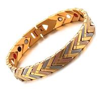 JFUME Magnetische Armbänder für Männer Frauen Triple Tone Rose Gold und 18K Gold plattiert mit Silber Double Row Magnete 8,5" einstellbar