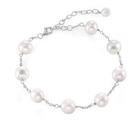JFUME Perlenarmbänder für Frauen 925 Sterling Silber Rhodium plattiert mit 8-9mm weißen Süßwasser-Zuchtperlen Armband 7.5inches einstellbar