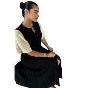 JGDSDMJG Kleid Hohl Aus Gestrickte Maix Kleid Frauen Solide Kurzärmelige, Einzelne Breauzierte Schlanke Kleider Eleganter Weiblicher Pendelgewänder-schwarz-l